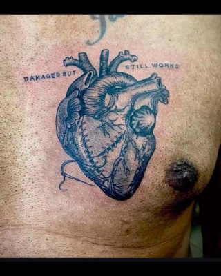 A man displaying a heart tattoo prominently on his chest